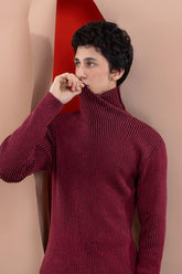 Maroon Men's Mock Neck Sweater.